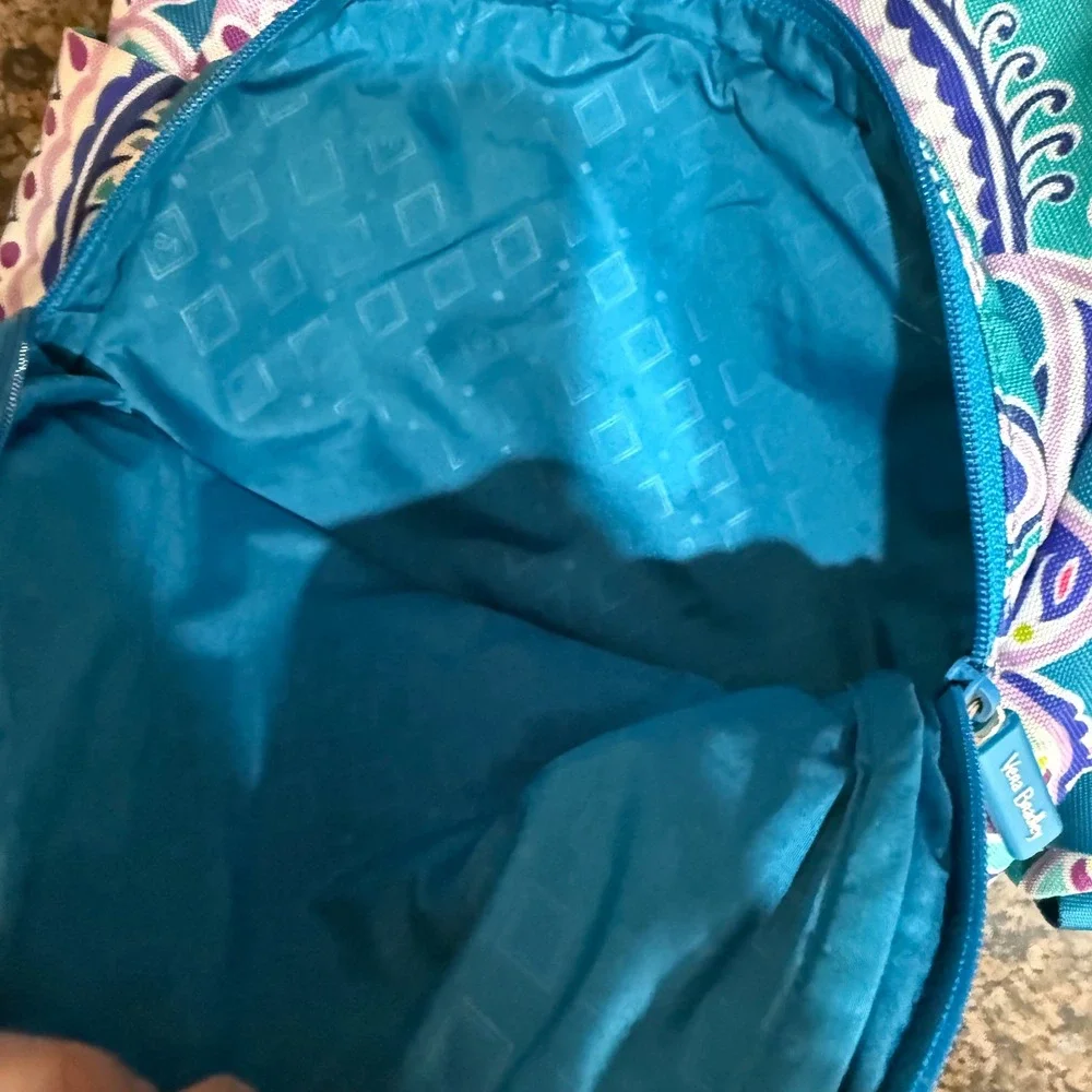 Vera Bradley Teal Purple Paisley Canvas Backpack‎ Front Zip Pocket Adjustable